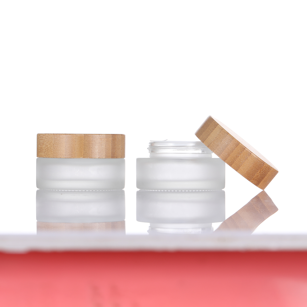 Bamboo and Wood Cover Cream Bottle, Cosmetic Filling Bottle, Cream Bottle, Clear Frosted Glass Bottle