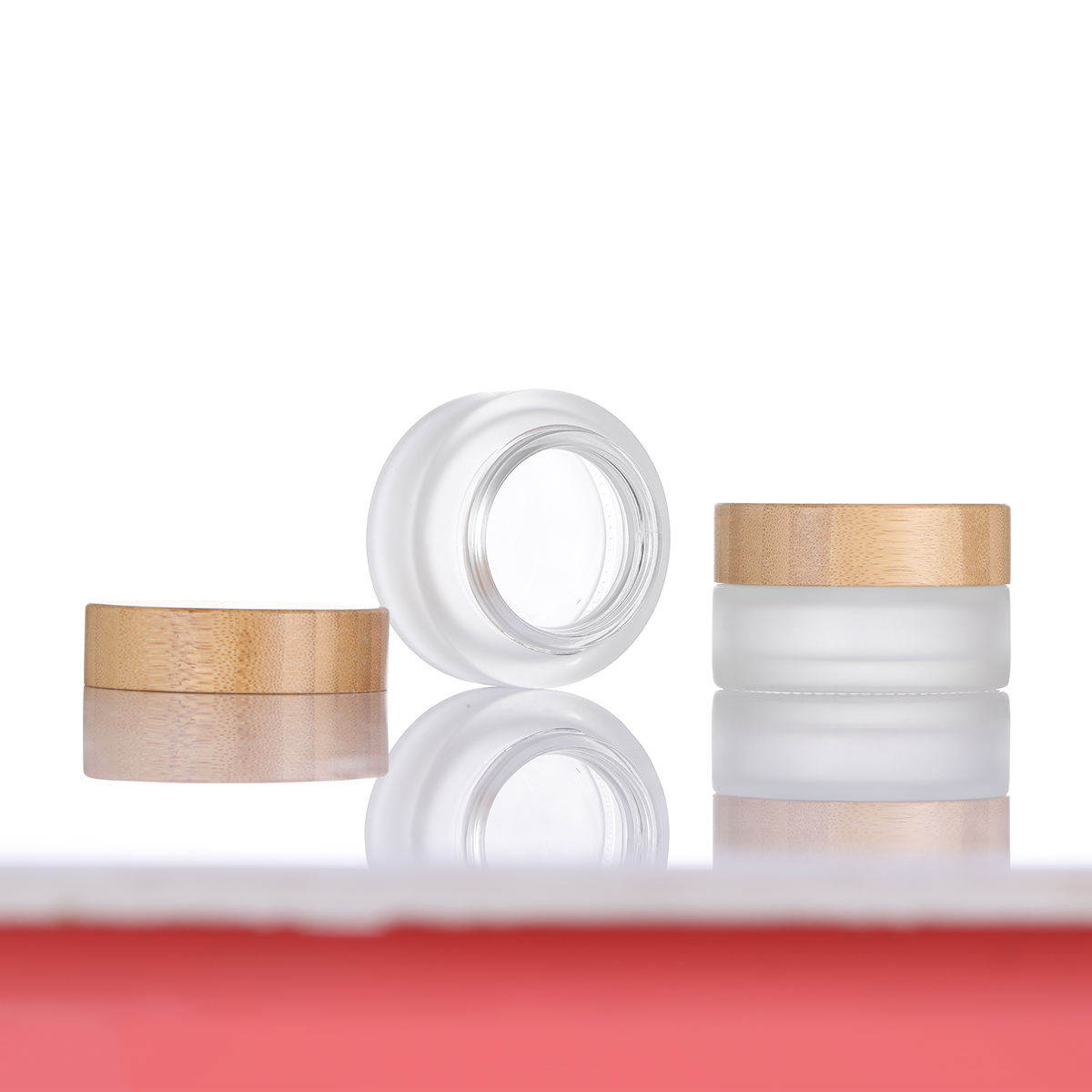 Bamboo and Wood Cover Cream Bottle, Cosmetic Filling Bottle, Cream Bottle, Clear Frosted Glass Bottle