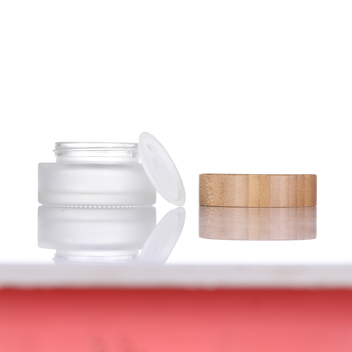 Bamboo and Wood Cover Cream Bottle, Cosmetic Filling Bottle, Cream Bottle, Clear Frosted Glass Bottle