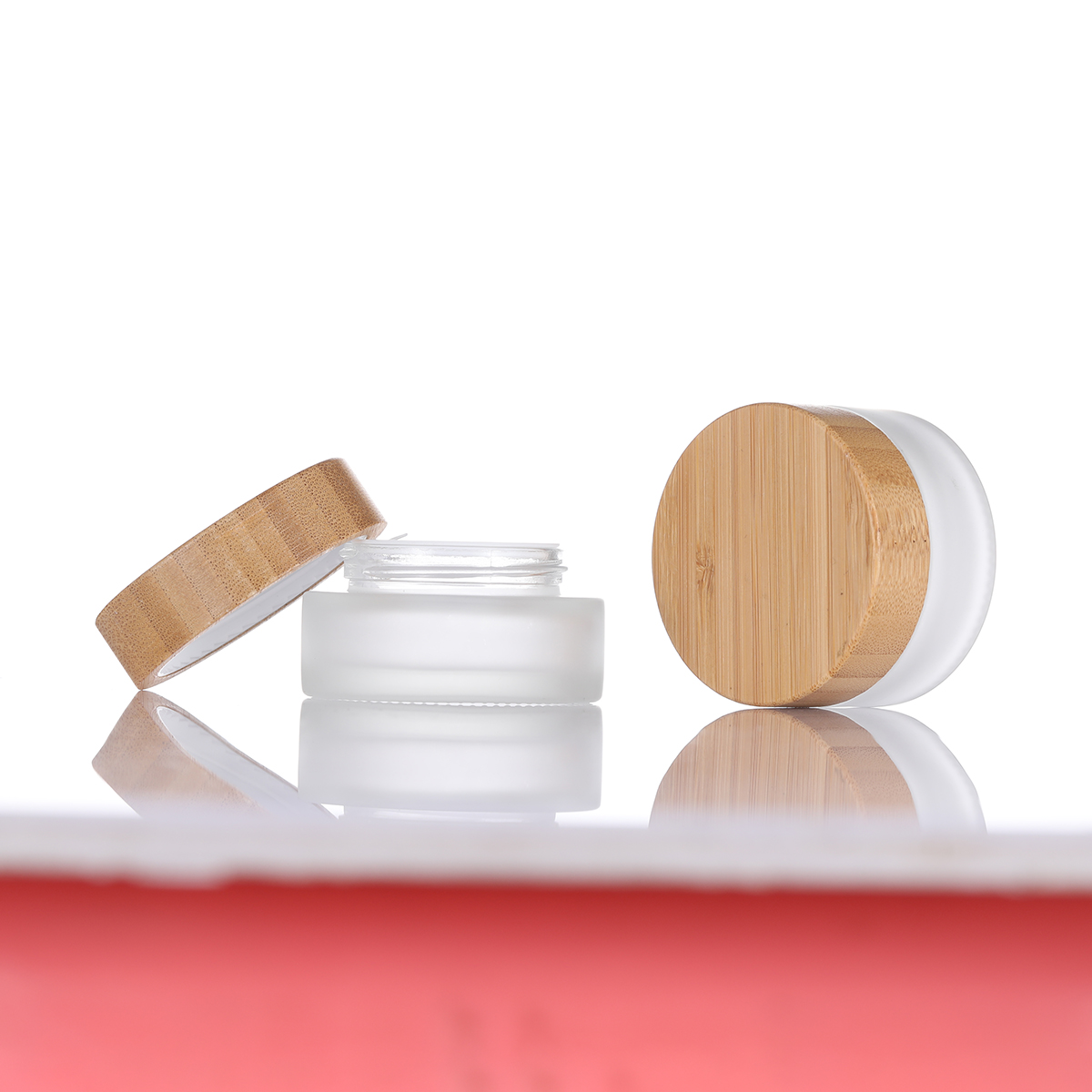 Bamboo and Wood Cover Cream Bottle, Cosmetic Filling Bottle, Cream Bottle, Clear Frosted Glass Bottle